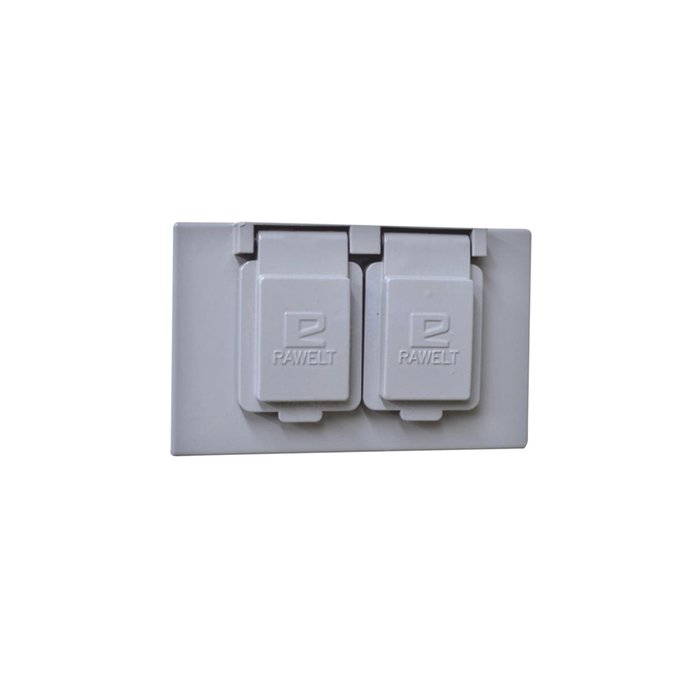 Tapa rectangular dúplex horizontal con contratapa con mecanismo de auto-cierre de aluminio para uso de interiores y exteriores tipo RR.
