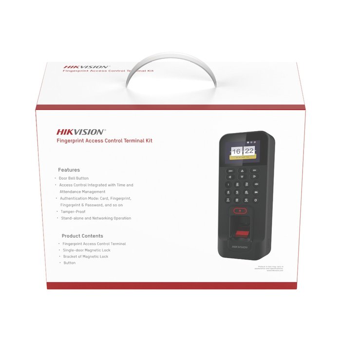 Kit de Control de Acceso TODO INCLUIDO con Lector de Huellas y Tarjetas compatible con App HIKConnect / Incluye Electroimán Botón de Salida y Montajes Z y L para imán (DS-K1T804)