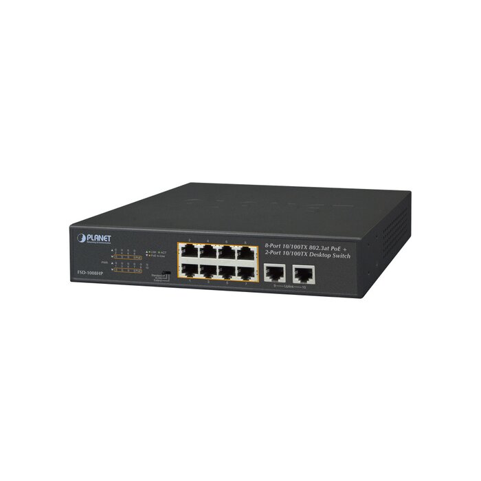 Switch No Administrable, 8 puertos PoE 802.3at 30 W, hasta 250 m, 2 puertos Uplink