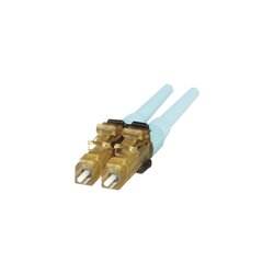 Conector de Fibra Óptica LC Duplex OptiCam, Multimodo 50/125 OM3/OM4, Pre-pulido, Color Aqua