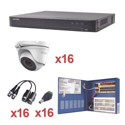 KIT TurboHD 1080p / DVR 16 Canales / 16 Cámaras turret (exterior 2.8 mm) / Transceptores / Conectores / Fuente de Poder Profesional