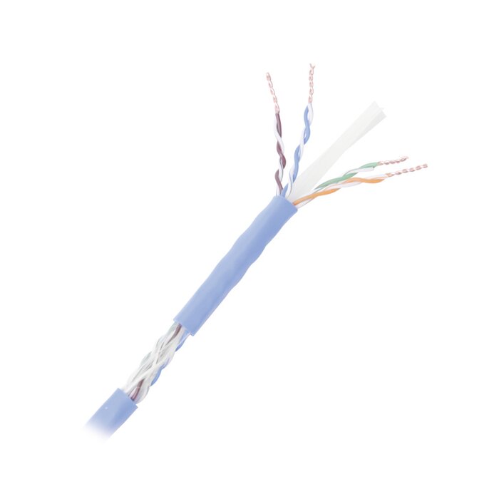 Cable Cat6+ CALIBRE 23 ALTO RENDIMIENTO, ETL,UL, con garantía de 25 años, color azul, de 100 metros, super flexible, para aplicaciones de CCTV, video HD, y redes de datos.