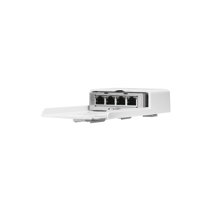NanoSwitch no administrable de 4 puertos Gigabit para exterior PoE In y PoE Out
