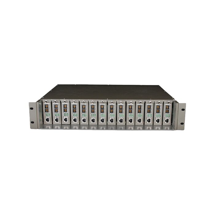 Chasis para montaje en rack de 14 bahías para convertidores de medios, con soporte para fuente redundante V 3.0
