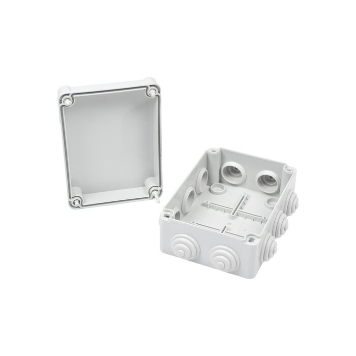 Caja de derivación de PVC Auto-Extinguible con 10 entradas, tapa y tornillo de media vuelta de 1/4", 150x110x70 MM, Para Exterior (IP55)