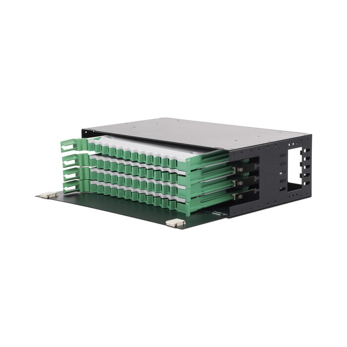 Distribuidor de Fibra Óptica con bandejas deslizables, vacío, 19in, acepta 48 adaptadores "LC Duplex" o "LC Simplex" o 48 "SC" Simplex, 3U