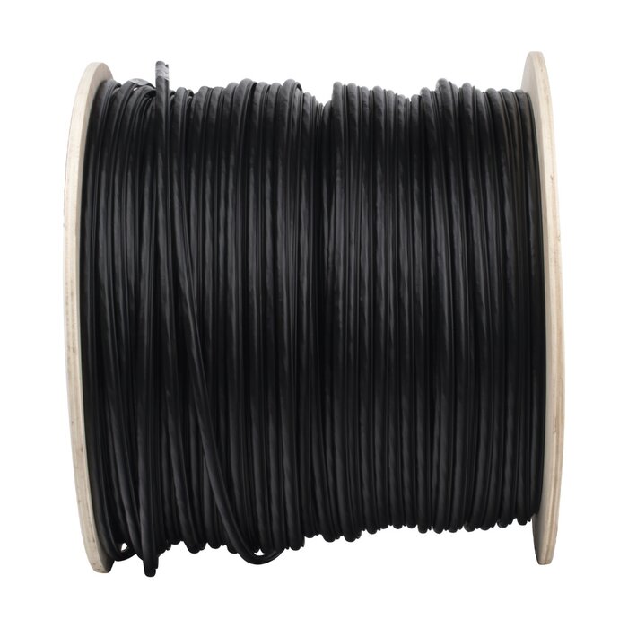 Bobina de cable FTP con Mensajero de Acero de 305 m Cat6+ CALIBRE 23, color negro, para aplicaciones en CCTV y redes de datos / Uso en Intemperie y aplicaciones Aéreas