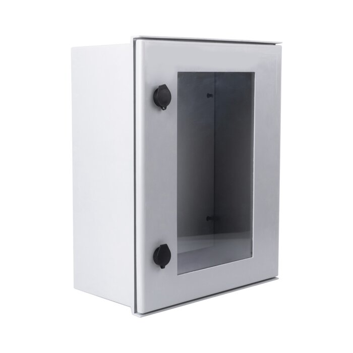 Gabinete de Poliéster IP66 Puerta Transparente, Uso en Intemperie (400 x 500 x 200 mm) con Placa Trasera Interior (Incluye Chapa y Llave).