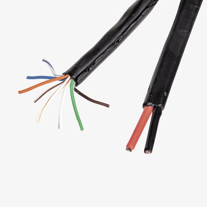 Bobina 305m Cat5e CCA + 2 Cables de Alimentación para Cámaras de Videovigilancia, Instalación en Exterior, uso Industrial para Climas Extremos