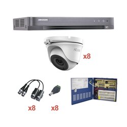 KIT TurboHD 1080p / DVR 8 Canales / 8 Cámaras Turret (exterior 2.8 mm) / Transceptores / Conectores / Fuente de Poder Profesional hasta 15 Vcd para Larga Distancia