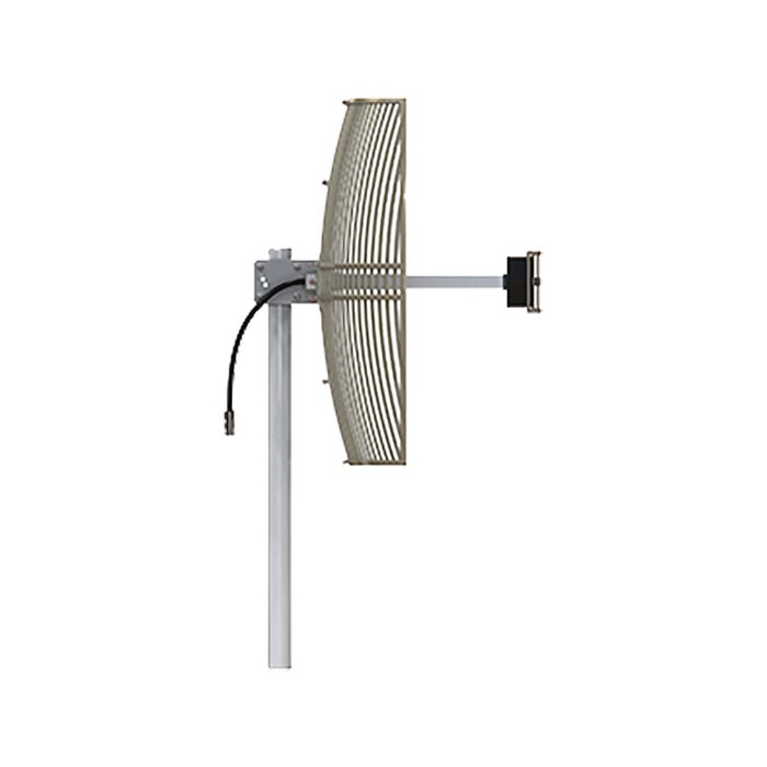 Antena Rejilla direccional, Ganancia 24 dBi, Dimensiones (90 x 60 x 38 cm), rango de frecuencia (2300-2500 MHz).