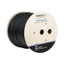 Bobina de cable FTP con Mensajero de Acero de 305 m Cat6+ CALIBRE 23, color negro, para aplicaciones en CCTV y redes de datos / Uso en Intemperie y aplicaciones Aéreas