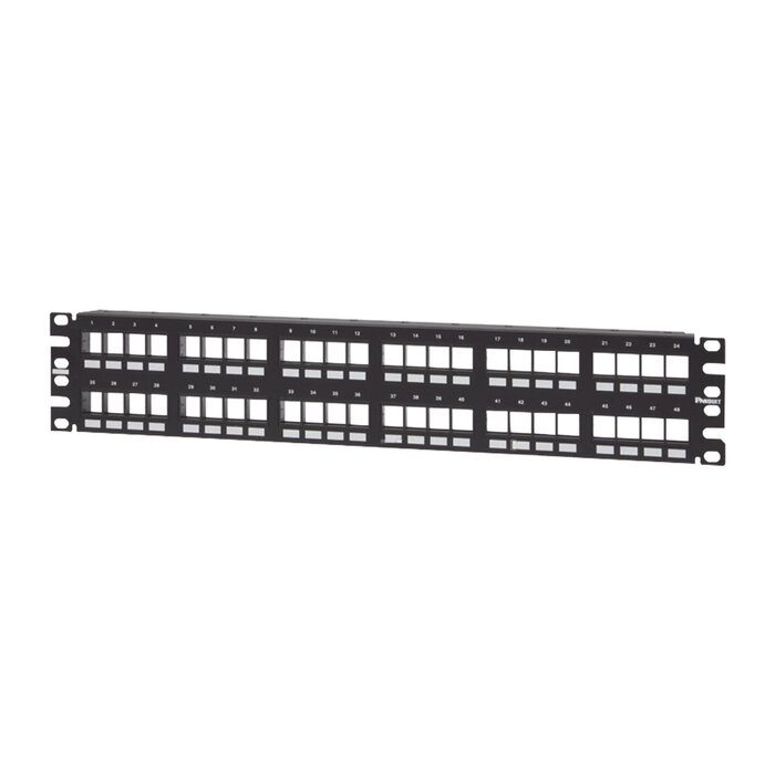 Panel de Parcheo Modular Keystone (Sin Conectores), Numerado y Espacio para Etiquetas, de 48 puertos, 2UR