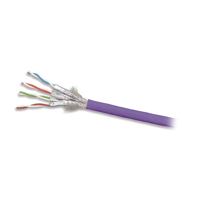 Bobina de Cable Blindado S/FTP de 4 pares, Cat7A, Inmune a Ruido e Interferencias, LS0H (Bajo humo, Cero Halógenos), Color Violeta, 305 m