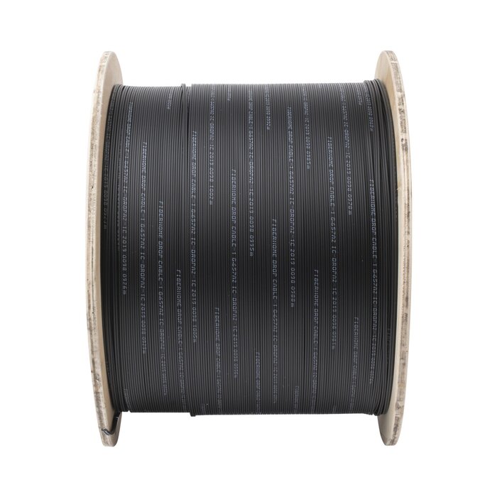 Carrete de 1 km de Fibra Óptica Drop para Interior G.657A2 Monomodo de 1 hilo, Dieléctrica, Forro Negro
