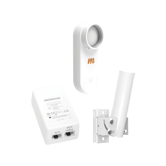 Kit de radios C5X, rango de frecuencia extendida (4.9 a 6.4 GHz), incluye inyector POE, y montaje universal para tubo o poste