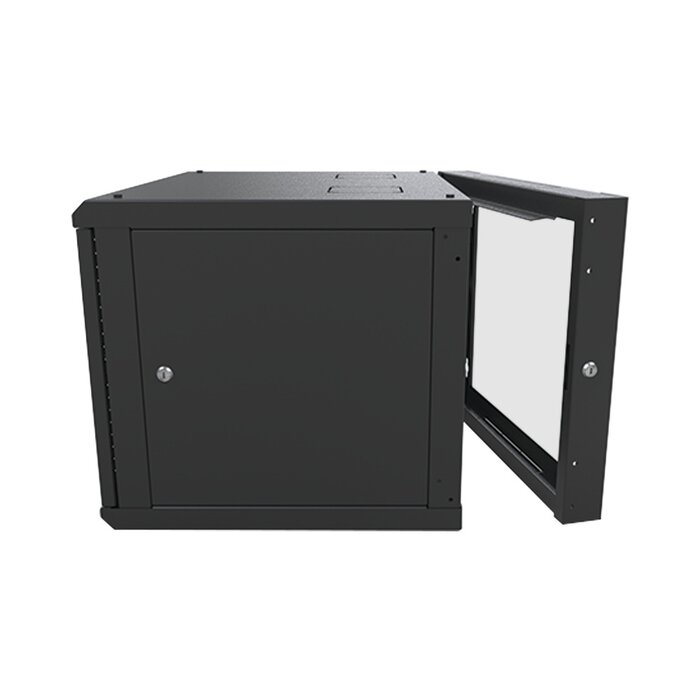 Gabinete Abatible de Pared (Con Marco Trasero) con Rack 19" de 9 Unidades. Ventana de Cristal Templado.