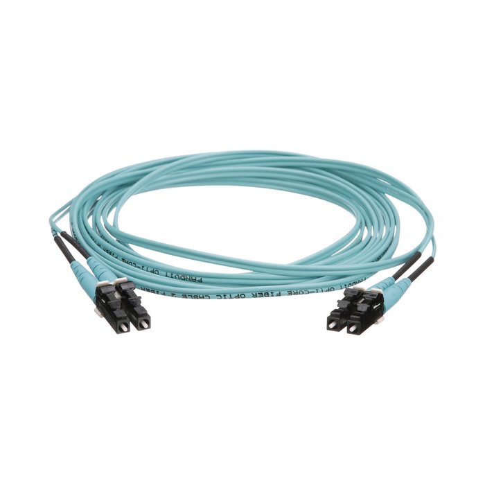 Jumper de Fibra Optica Multimodo 50/125 OM4, LC-LC Duplex, OFNR (Riser), Color Aqua, 3 Metros
