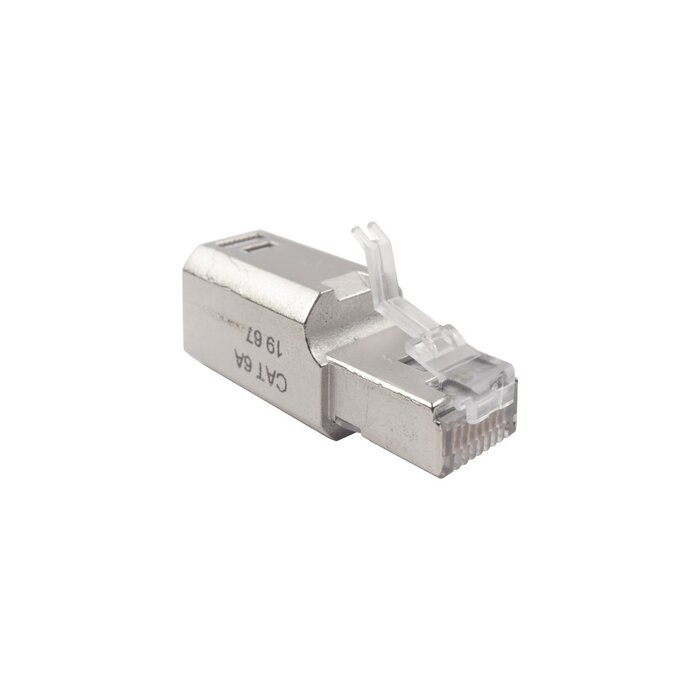 Plug RJ45 Cat6A Blindado, Terminación en Campo, Compatible con Todas las Categorías, Sin Clip Protector de Seguro