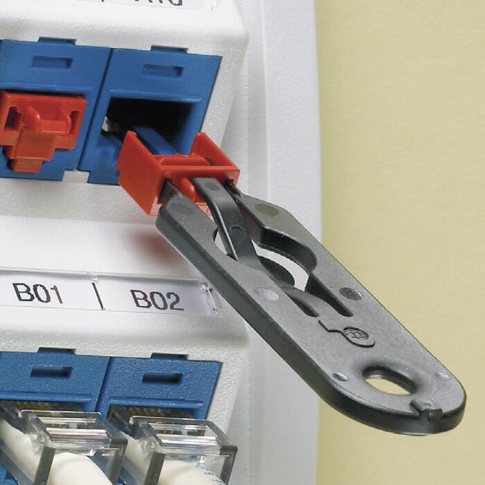 Kit de 10 Dispositivos para Bloquear Puertos RJ45, Color Rojo, Incluye Llave de Extracción