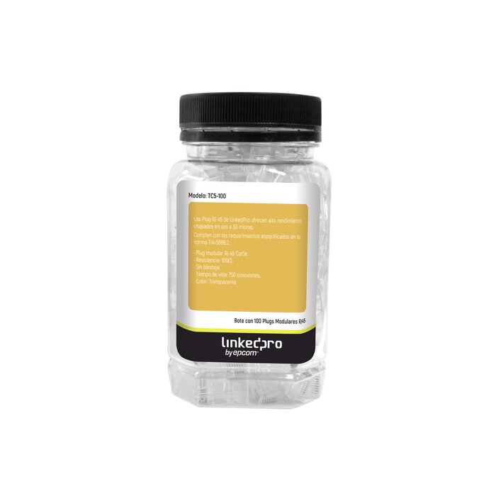 Bote con 100 Piezas de Plug Modular RJ45 Cat5e sin blindaje, chapado de oro a 30 micras para durabilidad extrema
