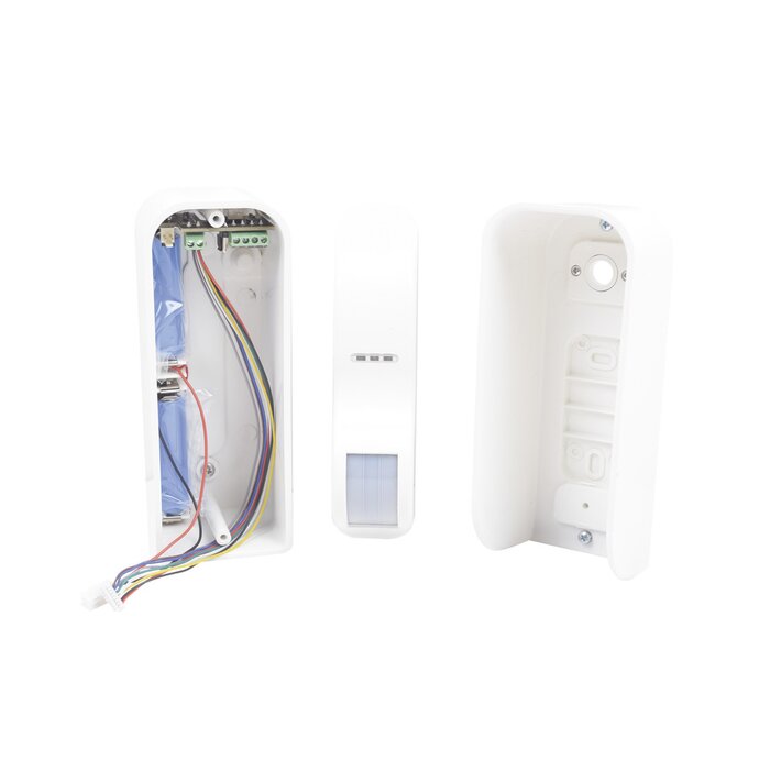 Sensor de Movimiento Tipo Cortina / 100 % Exterior / Alimentado por baterias / Doble tecnologia MW & PIR / Compatible con cualquier panel de alarma