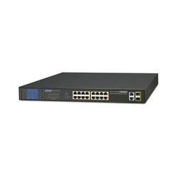 Switch no administrable PoE+ Extended, Aislamiento VLAN de 16 puertos + 2 combo TP/SFP Gigabit y Pantalla