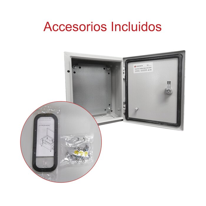 Gabinete de Acero IP66 Uso en Intemperie (400 x 400 x 200 mm) con Placa Trasera Interior y Compuerta Inferior Atornillable (Incluye Chapa y Llave).