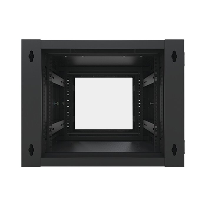 Gabinete Abatible de Pared (Con Marco Trasero) con Rack 19" de 9 Unidades. Ventana de Cristal Templado.