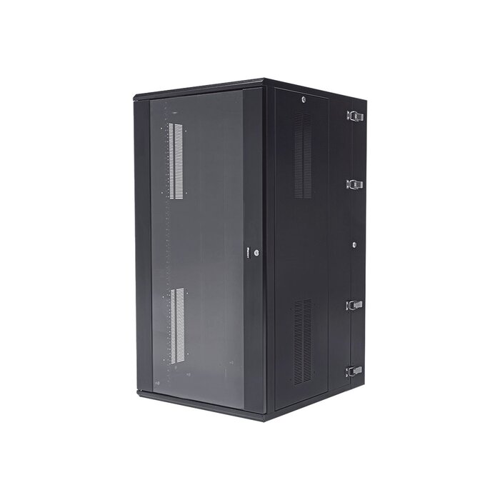 Gabinete PanZone de Montaje en Pared, de 19in, Puerta con Ventana de Seguridad, 26 UR, 762mm de Profundidad, Color Negro