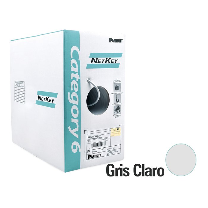 Bobina de Cable UTP de 305 m. de Cobre, NetKey, Gris Claro, Categoría 6 (24 AWG), 1000Mbps, Riser (CMR), de 4 pares