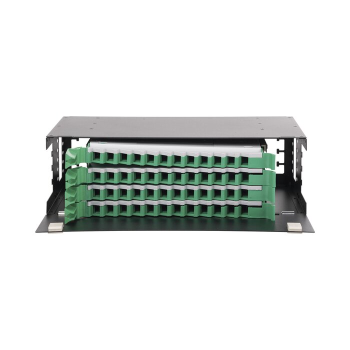 Distribuidor de Fibra Óptica con bandejas deslizables, vacío, 19in, acepta 48 adaptadores "LC Duplex" o "LC Simplex" o 48 "SC" Simplex, 3U