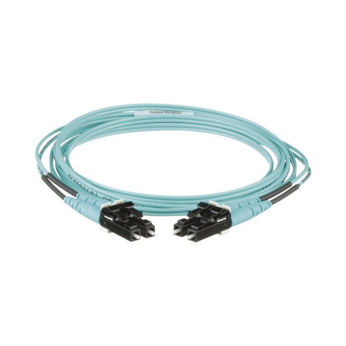 Jumper de Fibra Optica Multimodo 50/125 OM3, LC-LC Duplex, OFNR (Riser), Color Aqua, 2 Metros