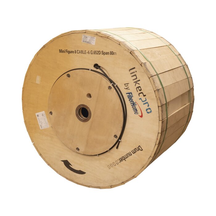 Carrete de 4 km de Fibra Óptica Aérea Mini Figura 8, G.625D, Monomodo de 6 Hilos, Exterior, Span 80, Loose Tube