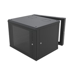 Gabinete Abatible de Pared (Con Marco Trasero) con Rack 19" de 9 Unidades. Ventana de Cristal Templado.