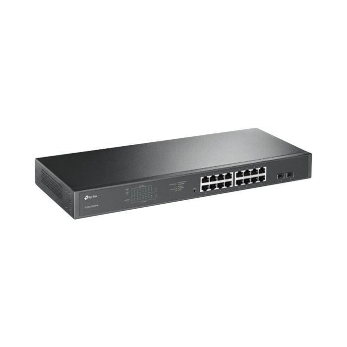 Switch JetStream de 16 puertos 10/100/1000Mbps y PoE af/at, 2 puertos SFP hasta 192W.