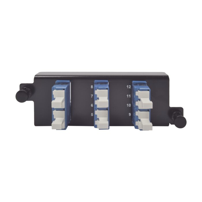 Placa acopladora de Fibra Óptica "Plug and Play", Con 6 Conectores LC Duplex (12 Fibras), Para Fibra Monomodo, Azul