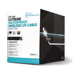 Bobina de cable de 305 Metros Cat6+ CALIBRE 23 Exterior Blindado tipo FTP para CLIMAS EXTREMOS, UL, color Negro,