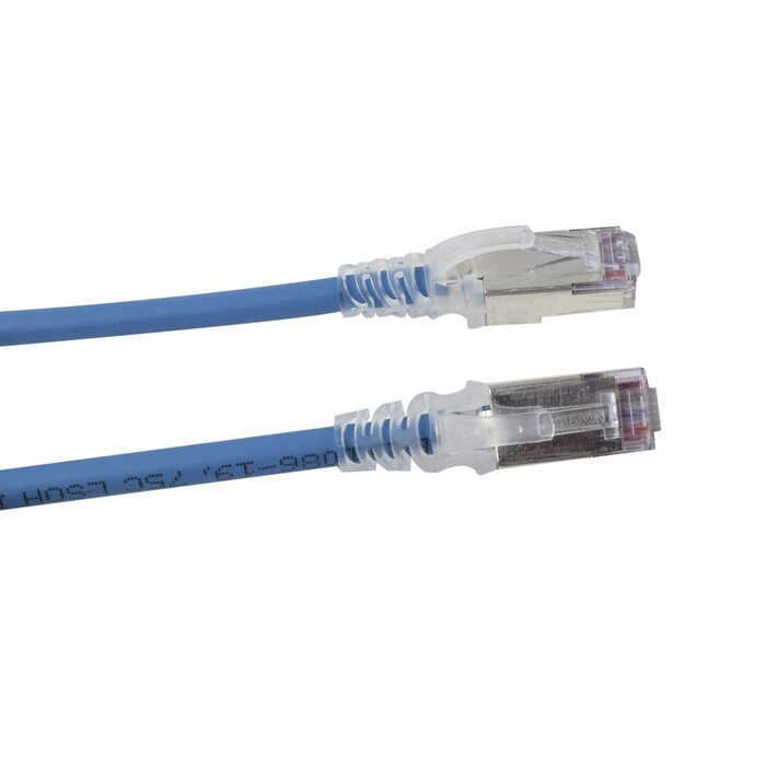 Patch Cord "Skinny" Cat6A Blindado S/FTP, 7ft, Diámetro Reducido 28 AWG, Color Azul