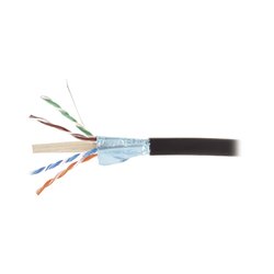 Bobina de Cable Blindado F/UTP de 4 Pares, Para Exterior con Gel, Cat6A (23 AWG), Industrial para Climas Extremos, Enterrado Directo, Color Negro, 305 m