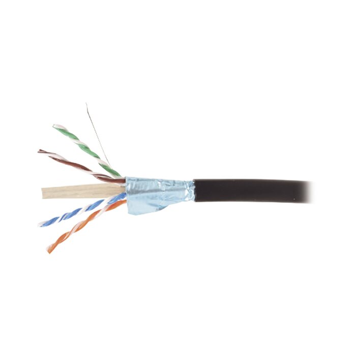Bobina de Cable Blindado F/UTP de 4 Pares, Para Exterior con Gel, Cat6A (23 AWG), Industrial para Climas Extremos, Enterrado Directo, Color Negro, 305 m
