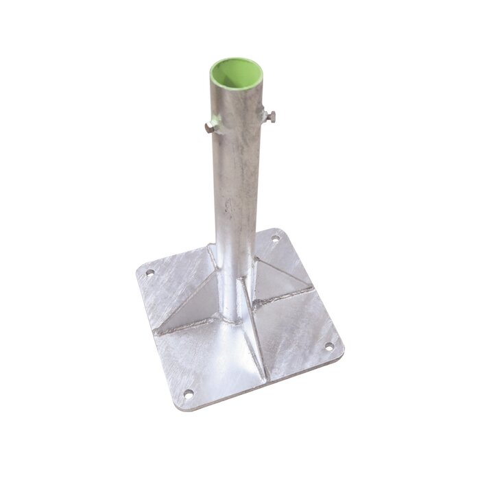 Base para Mástil Hasta 2" con Opresores, Base de 30 x 30 cm y Tubo de 50 cm Ced. 30. Galv. Inmersión.