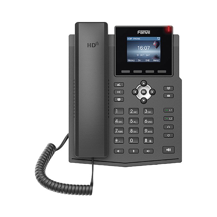 Teléfono IP empresarial para 4 líneas SIP con pantalla LCD de 2.8 pulgadas a color, Opus y conferencia de 3 vías, PoE.