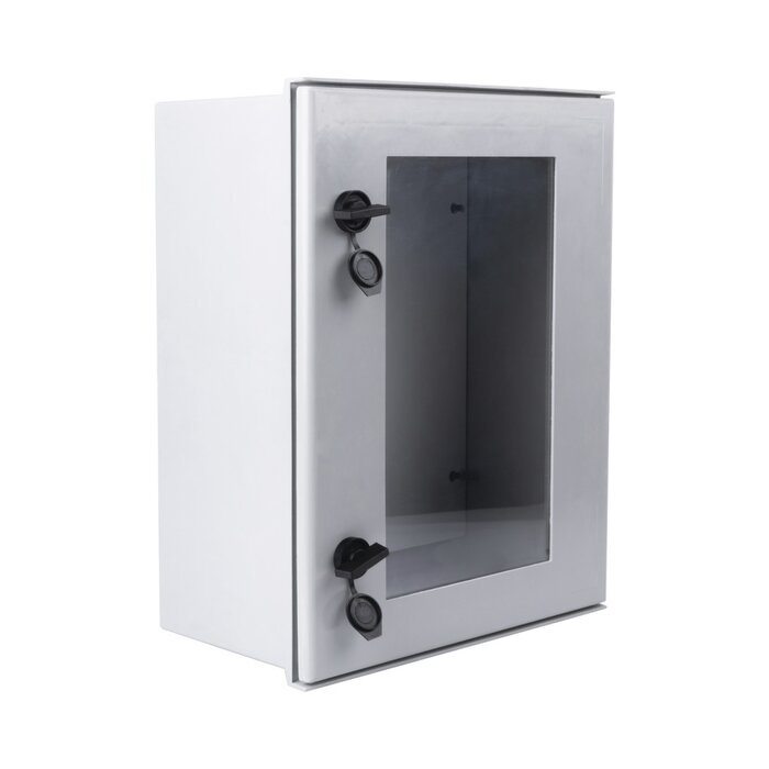 Gabinete de Poliéster IP66 Puerta Transparente, Uso en Intemperie (400 x 500 x 200 mm) con Placa Trasera Interior (Incluye Chapa y Llave).