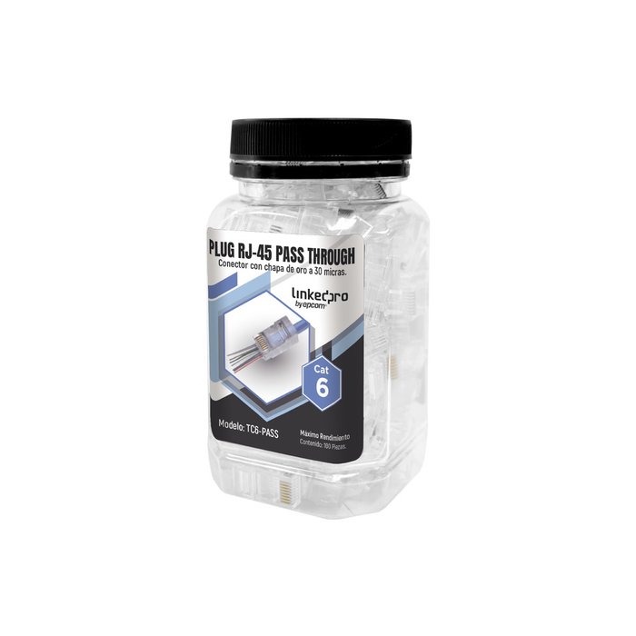 Bote con 100 Plugs Pass through RJ45 Cat6 sin blindaje, chapado de oro a 30 micras para durabilidad extrema