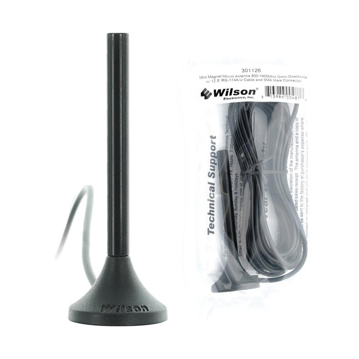 Antena Mini de Montaje Magnético, con cable RG174 y conector SMA macho | Rango de Frecuencias 700-960 MHz, 1710-2270 MHz | Ganancia Máxima 3.1 dB