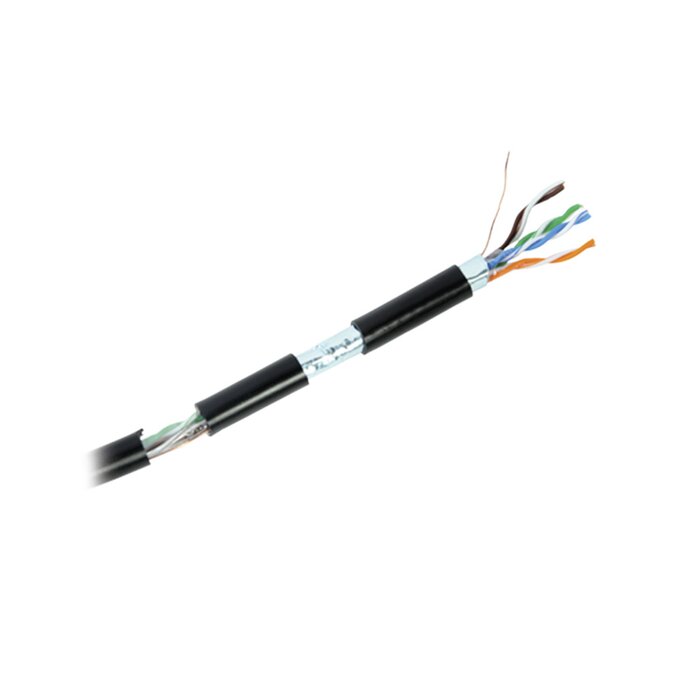 Bobina de cable de 305 m, Cat5e , FTP, blindado, para intemperie, color negro, UL, para aplicaciones en CCTV, redes de datos.