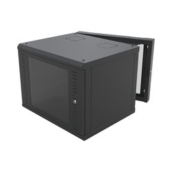Gabinete Abatible de Pared (Con Marco Trasero) con Rack 19" de 12 Unidades. Ventana de Cristal Templado.