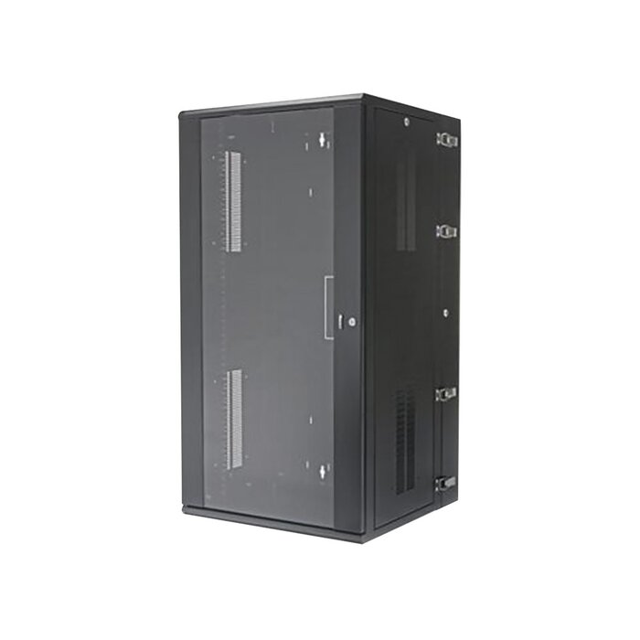 Gabinete PanZone de Montaje en Pared, de 19in, Puerta con Ventana de Seguridad, 26 UR, 635mm de Profundidad, Color Negro