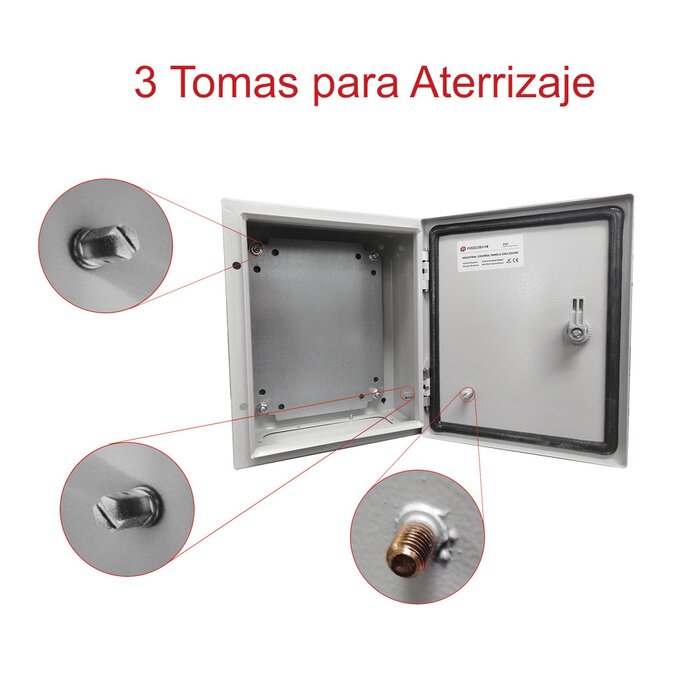Gabinete de Acero IP66 Uso en Intemperie (250 x 300 x 150 mm) con Placa Trasera Interior y Compuerta Inferior Atornillable (Incluye Chapa y Llave).